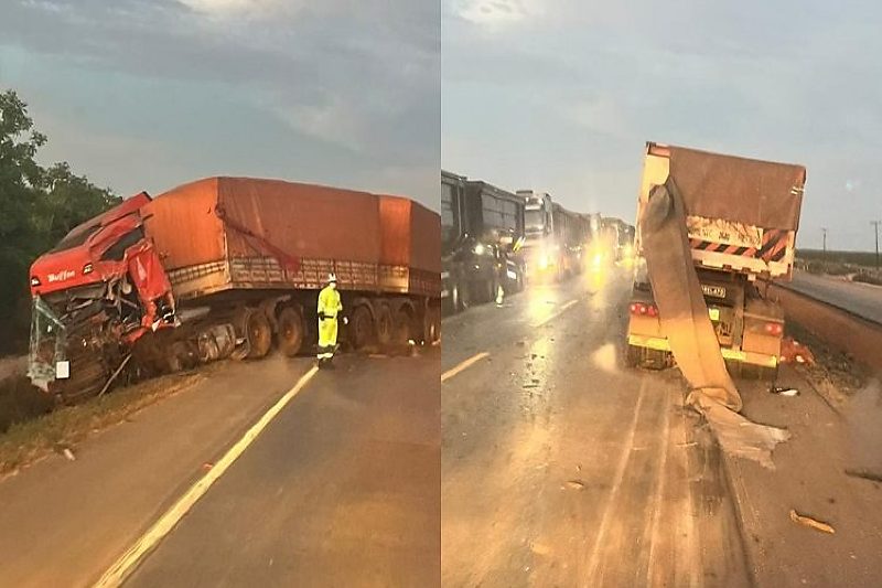 Colisão entre 3 carretas na BR-163 deixa um motorista ferido em Sorriso
