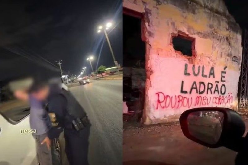 Professor é flagrado pela PM pichando muro: “Lula é Ladrão roubou meu coração”